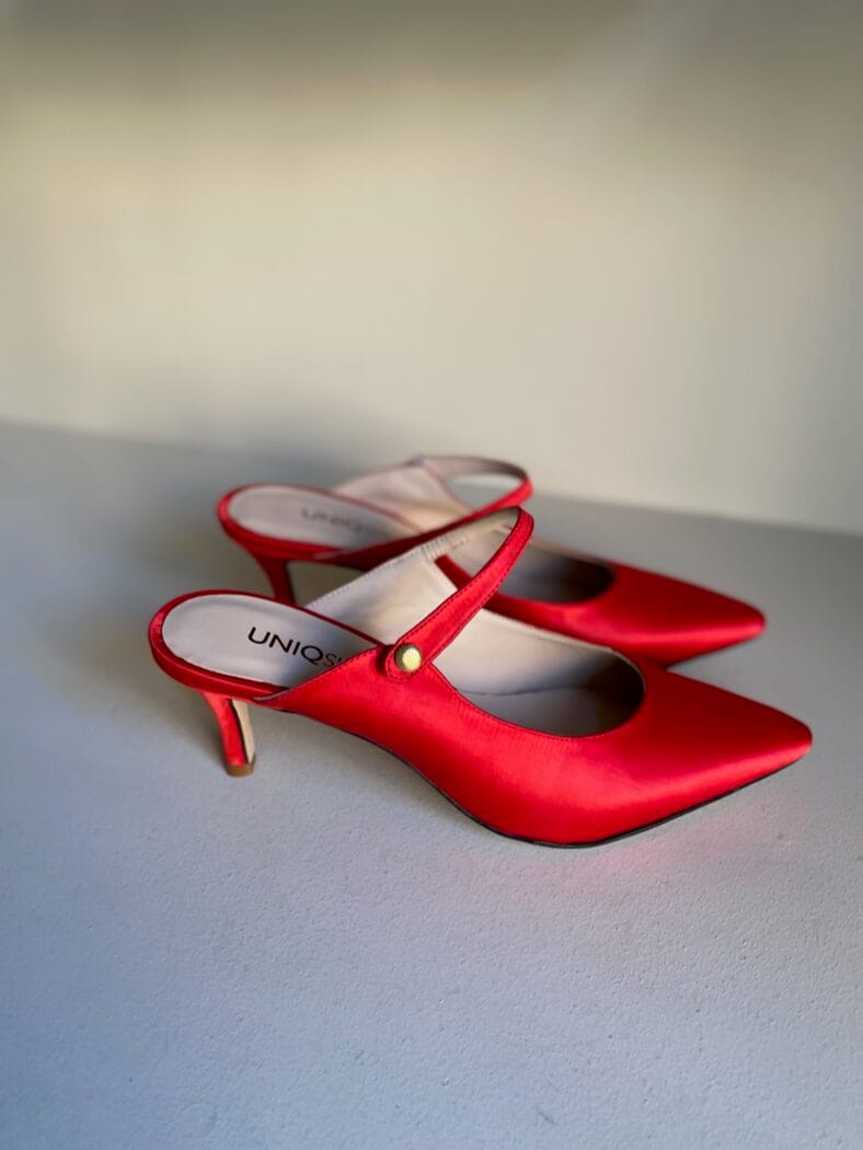zapato Mule Rojo para Novia, con tacón de 5cm