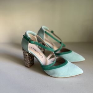 Zapato verde agua con tacón glitter