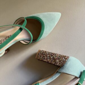 Zapato verde agua con tacón glitter